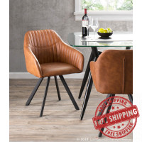 Lumisource CH-CLBP BK+BN2 Clubhouse Contemporary Pleated Chair in Brown Faux Leather - Set of 2